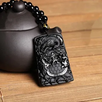

Natural Obsidian Dragon Turtle Pendants Jewelry Fine Jewelry Lucky Talisman Men's and Women's Frosted Crystal Jade Pendants