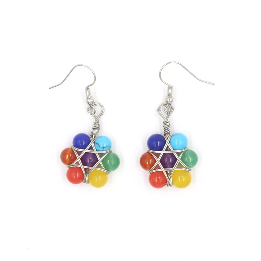 

Long Drop Earrings for Women 7 Chakra Stone Charms Natural stone Accessories European and American Amulet Jewelry
