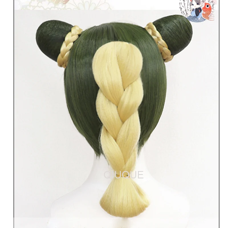 plus size cosplay Anime JOJO Bizarre Adventure Cujoh Jolyne Cosplay Wig New Green Golden Braided Heat Resistant Synthetic Hair Wigs + Wig Cap halloween outfits