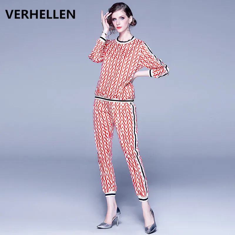 

VERHELLEN High Quality Runway Designer Suits 2019 Autumn Women Long Sleeve Top + Pants Set For Women Lady Clothes Two Piece Set