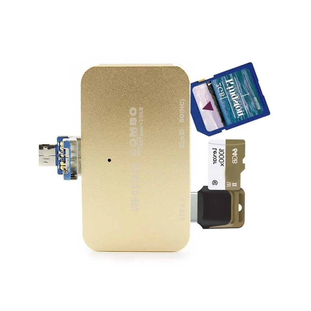 CHYI с несколькими usb-портами 3,0 концентратор Micro Usb3.0 Hab сплиттер мини портативный ПК аксессуары с SD TF слот кардридера для телефона Android - Цвет: Серебристый