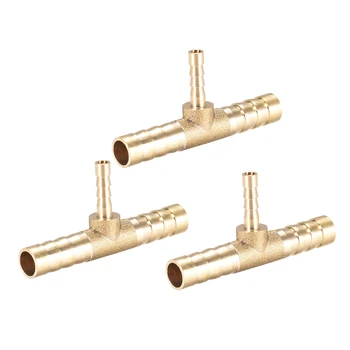 

uxcell 3pcs 8X4X8mm Brass Hose Reducer Barb Fitting Tee T-Shaped 3 Way Barbed Connector Air Water Fuel Gas for air water