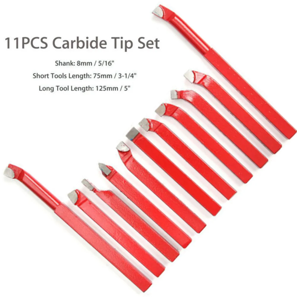 

11 Pcs Set 8MM Carbide Tip Tipped Cutter Tool Bit Cutting For Metal Lathe Tools Parts Durable