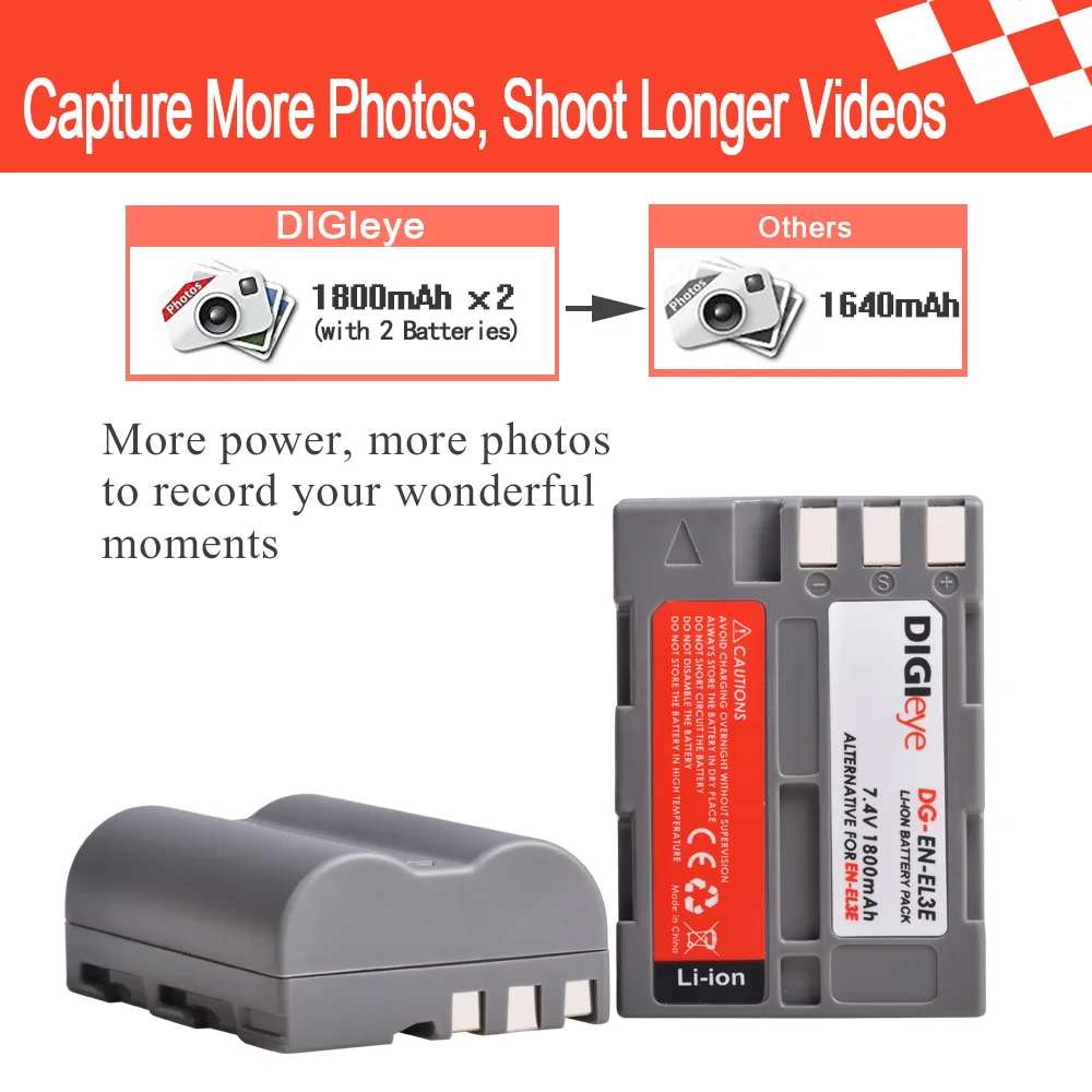 Bateria da Câmera para Nikon D50 D70 D70s D80 D90 D100 D200 D300 D300s D700 En-el3e Enel3e en El3e 7.4v 1800mah - Image 3