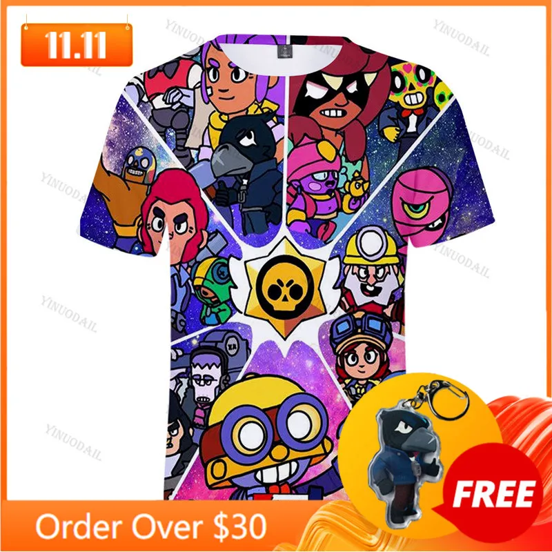 

8-Bit Tara Shark Leon star Children's Wear Kids T-shirt Shooter Game 3d Shirt Browlings Boys Girls Short Top Tshirt Teen Clothes