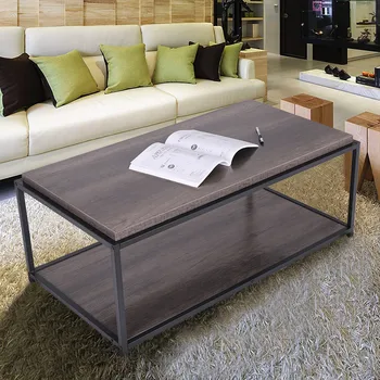 

Ship From US Tables Sturdy Industrial Design Metal Legs Wooden Coffee Tables For Living Room 2 Layer 110x60x45cm 3-5 days to arr