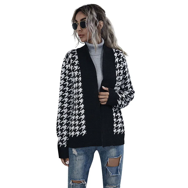 

2020 Autumn Winter Women Sweater Cardigans Casual V-Neck Knit Cardigans Outwear Lattice Chic Tops Suete Mujer Poncho