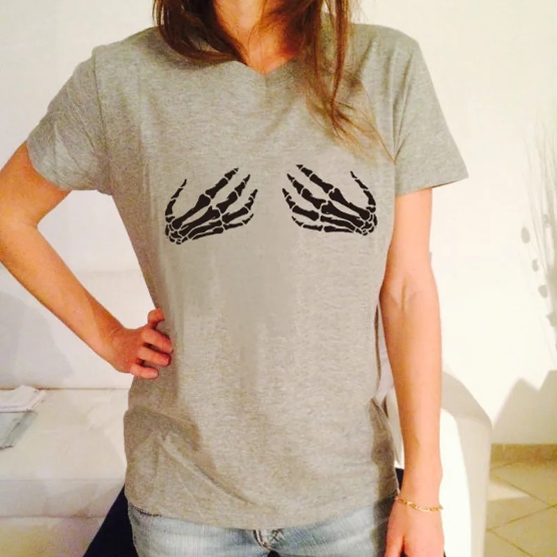 

Tees Harajuku Tshirt Plus Size Tops Womens Clothing 2019 New Womens T Shirt Cool Bone Skull Hand Printed Lady White T-shirt