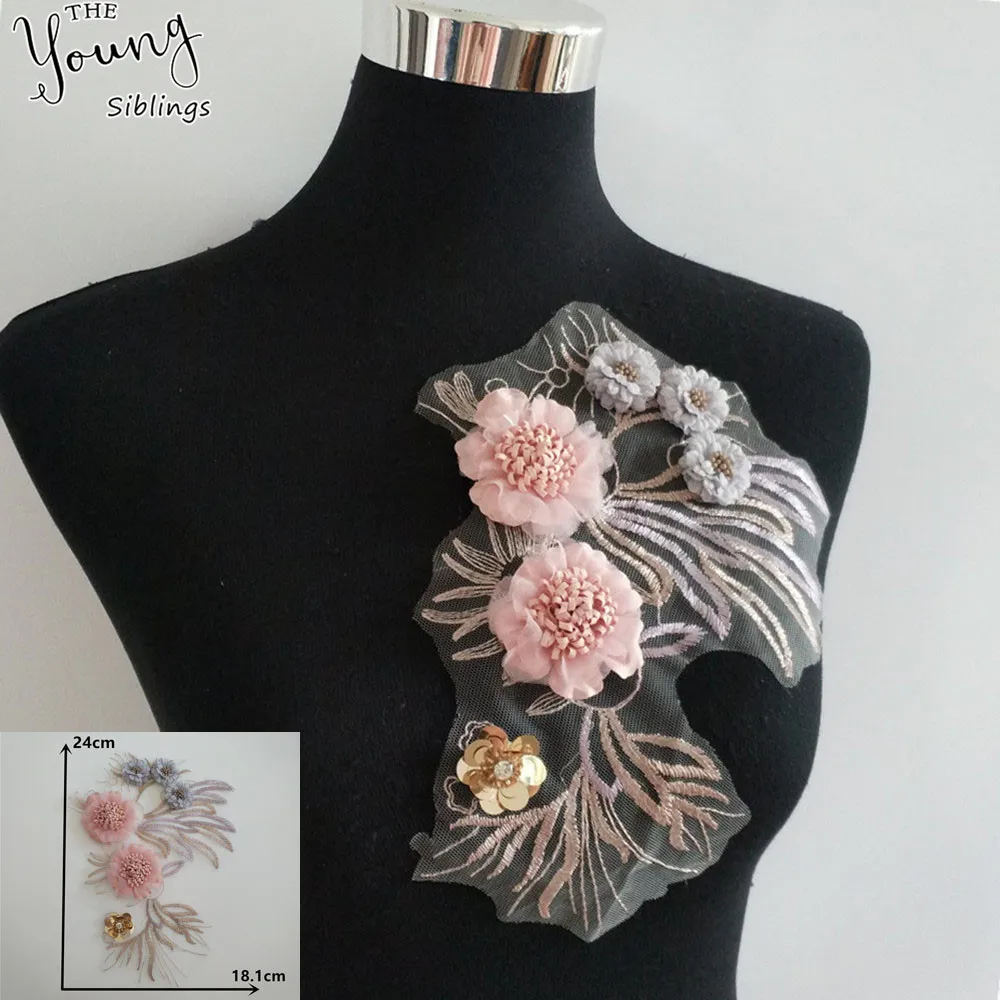 

Sequin 3D flower Embroidery Lace Collar Applique Lace Neckline Trim Sewing Lace Tulle Fabric DIY Clothing Decorate Accessories