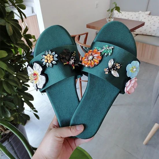 Chanclas de de seda para mujer, zapatillas suaves con cristal el baño, de playa de verano|Chancletas| AliExpress