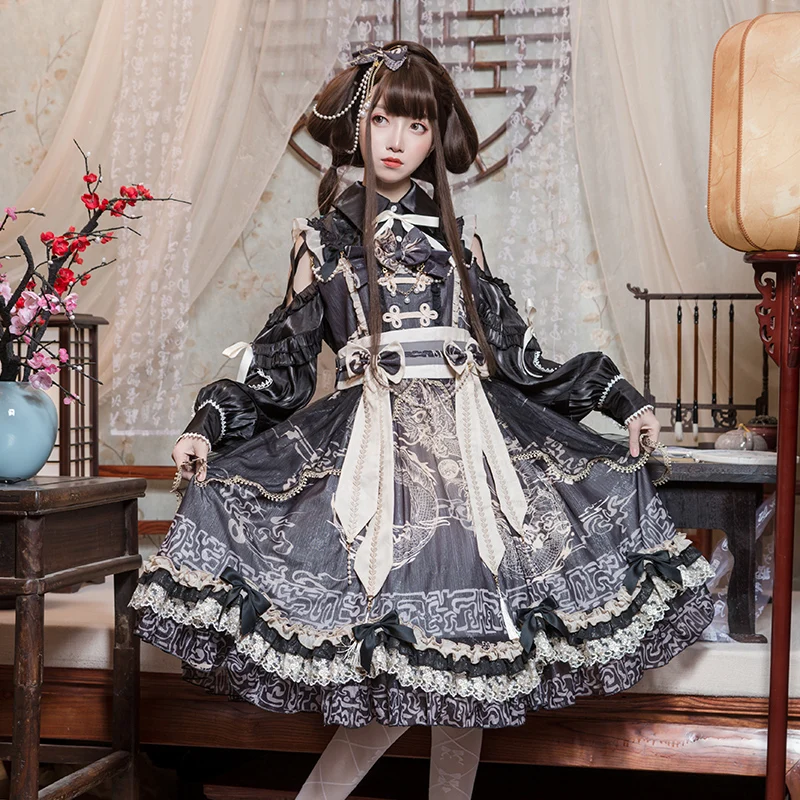 

Japanese Retro Palace Lolita Jsk Strap Dress Luxury Princess Dress Cost sweet Loli Tea Party Lace Vestidos