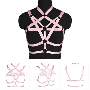 

Pentagram Lingerie Pink Harness Bra Belt Top Sexy Pastel Goth Punk Plus Size Top Cage Strap Cosplay Party Bondage Chest Bodysuit