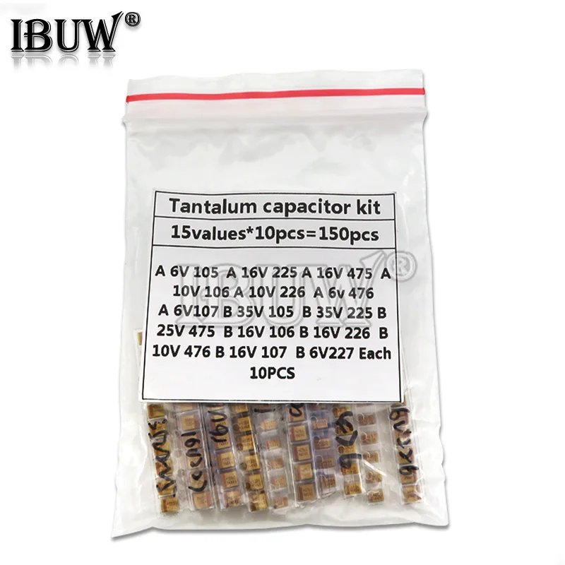 

15Values SMD Tantalum capacitor assortment kit 1uf-220uf A/B Case Tantalum capacitor set 1UF 2.2UF 4.7UF 10UF 47UF capacitors