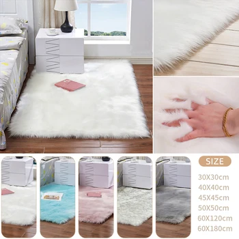 

White Faux Fur Rug Bedside Rugs Rectangle Soft Faux Sheepskin Fur Area Rugs Shaggy Silky Plush Carpet for Bedroom Floor