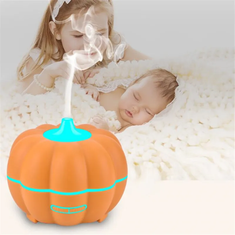 Wood Grain Pumpkin LED Aromatherapy Machine Night Light Household Ultrasonic Humidifier Cafe Bar Office Decor Lampara Desk Lamp