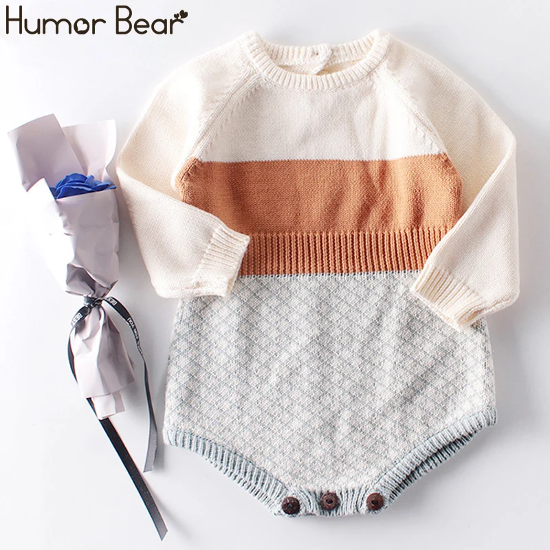 Humor Bear/осенне-зимний детский вязаный свитер, комбинезон, полосатый комбинированный Купальник для девочек, оранжевая хлопковая одежда для