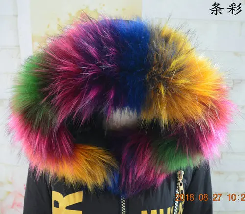 Разноцветная зимняя куртка Паркера с воротником из искусственного меха енота, пальто с меховым воротником, украшение капюшона, меховой воротник на заказ, меховой воротник DIY - Цвет: stripe 5