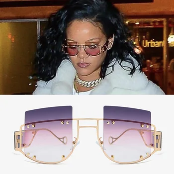

Rivet Vintage Square Sunglasses Women Men Luxury Brand Fashion Retro Celebrity Rimless Sun Glasses Trend Unique Eyewear Ins Hot