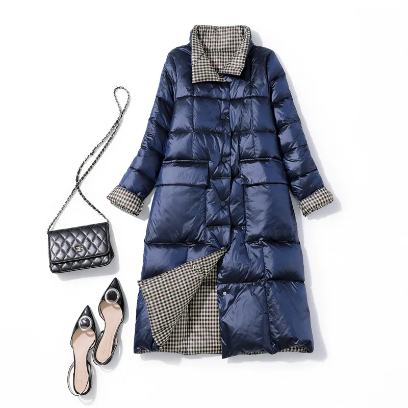 FTLZZ Women Double Sided Down Long Jacket Winter