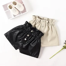 Short en cuir Pu pour filles, épais et chaud, polaire, vêtements à la mode, deux couleurs, pour enfants de 6, 8, 10 et 12 ans, collection automne et hiver