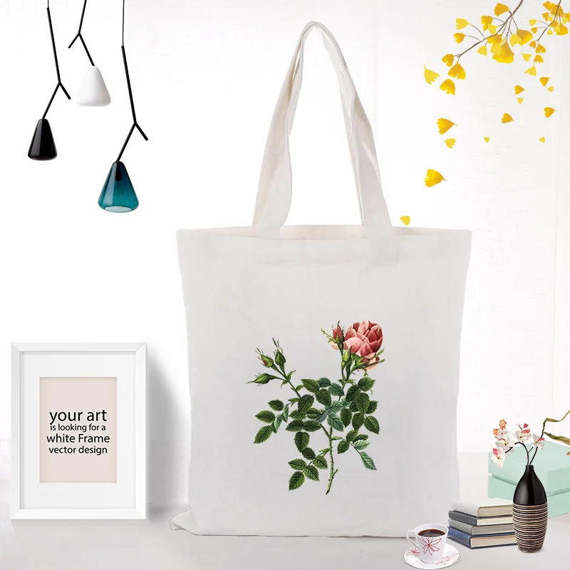 FLOWERS109 Цветочная сумка, сумка-тоут, для использования, сделай сам, Холщовая Сумка для покупок, на заказ, печать логотипа, эко многоразовая утилизация текста, на каждый день - Цвет: FLOWERS109