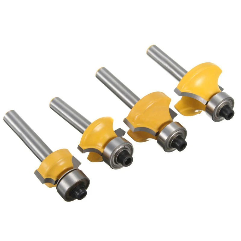 4pcs 1/4" Shank Round Over Router Bit Set 1/2" 3/8" 1/4" 1/8" Radius Cutter Tool For Milling Tools