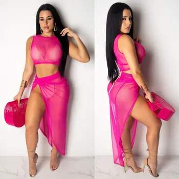 

Womens Maxi Skirt Crop Top 2 Piece Set Dress Ladies Bodycon Co ord Knit UK 6-14