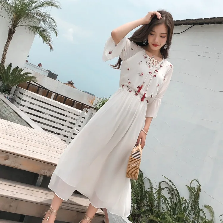

Chiffon Dress Women's Summer-New Style Elegant Slimming Gentle Super Fairy Waist Hugging Long Skirts Skirt