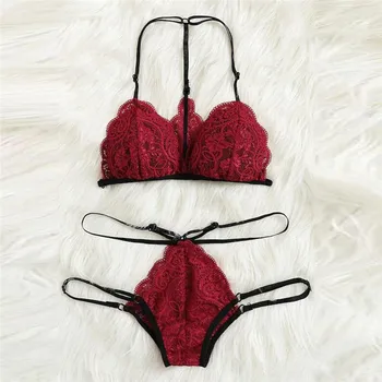 

Women Sexy Floral Lace Lingerie Bra+G-string Thong Set Underwear