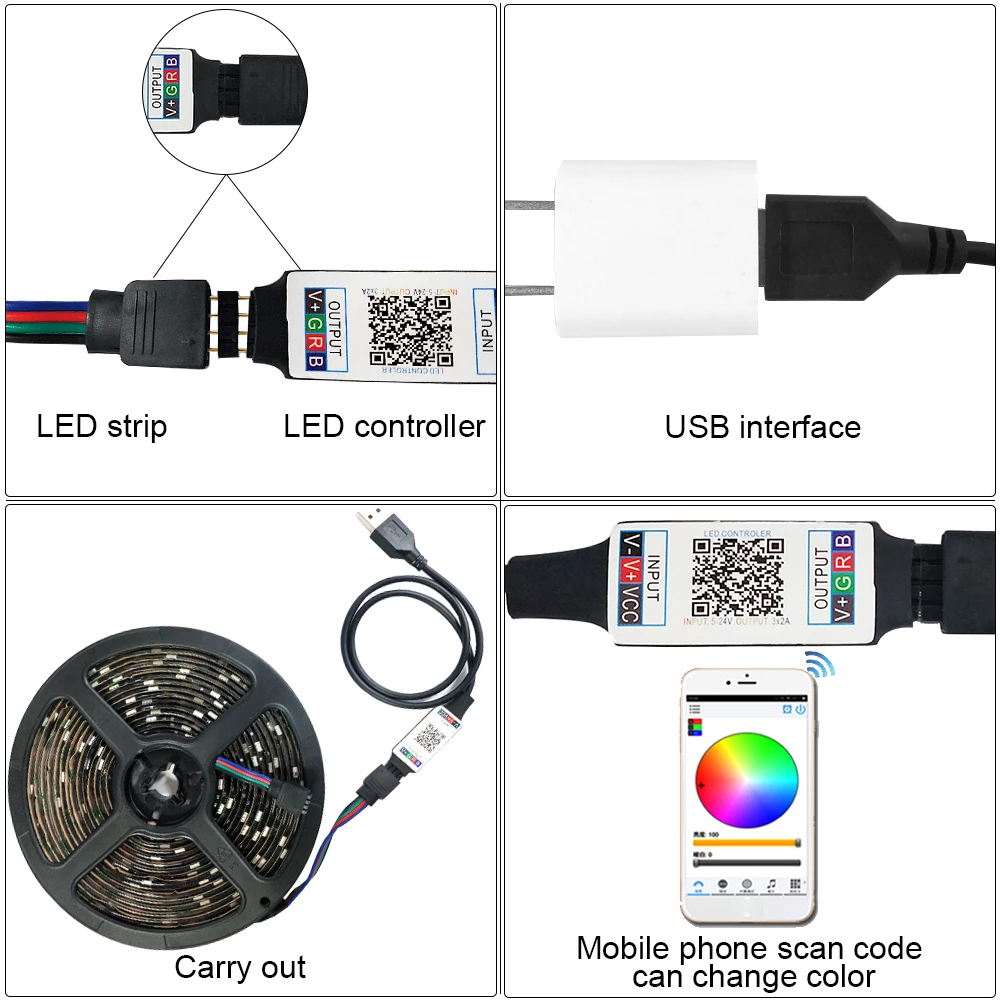 DC5V USB Светодиодные ленты 5050 RGB 50 см, 1 м, 2 м, ТВ фонового освещения Flexibe светодиодный свет полосы 30 светодиодный s/M клейкая упаковочная лента