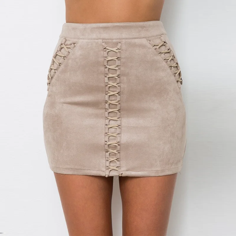 

Europe And America Autumn And Winter New Style Suede Short Skirt Lace-up Decoration Slim Fit Sexy Lower Apron Hot Selling