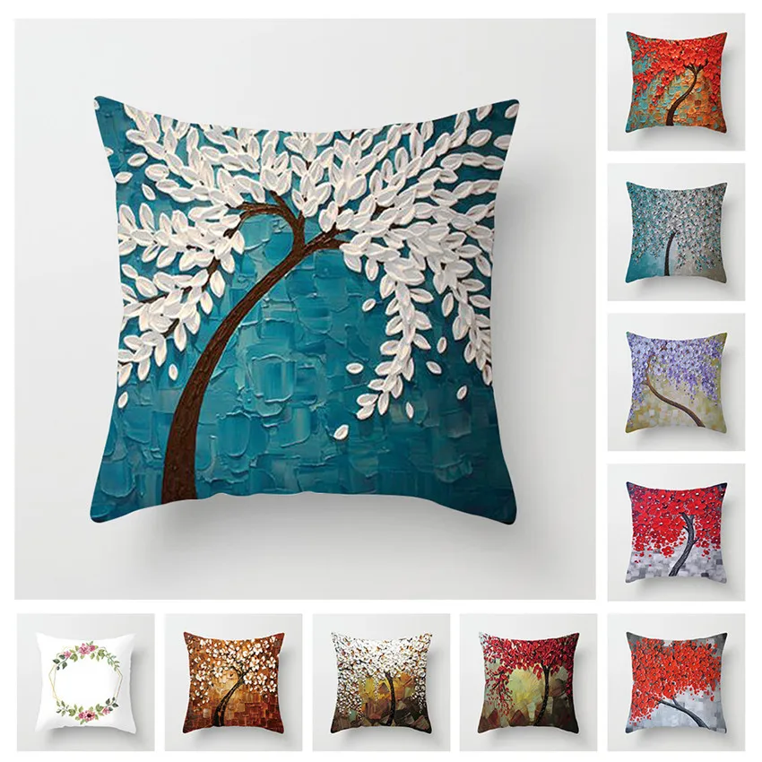 

Fuwatacchi Multi Color Floral Printed Cushion Cover Flower On The Wall Pillow Cover Pink Red Decorative Pillowcase for Home Sofa