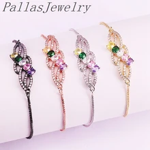 10 шт. Красивый Мульти CZ микро проложить круг бар регулируемая цепь Радуга кубического циркония браслет с подвеской Регулируемый для женщин девушек