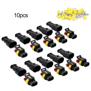 

10pcs/set Professional Waterproof Dustproof 2-Pin Way Sealed Waterproof Electrical Wire Connector Plug Car Auto Accessories