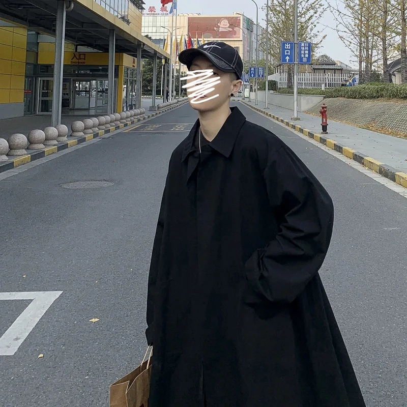 Men Long Trench Coats Autumn Korean Handsome Turn Down Collar Outerwear Solid Leisure Loose Streetwear New Design Windbreaker trench coat,casual men jacket