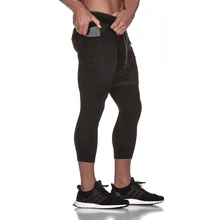 Мужские, взрослые, повседневные, по щиколотку, дышащие, удобные, эластичные, спортивные штаны, поддельные, из двух частей, для фитнеса, тренажерного зала, полиэстер, быстрое высыхание