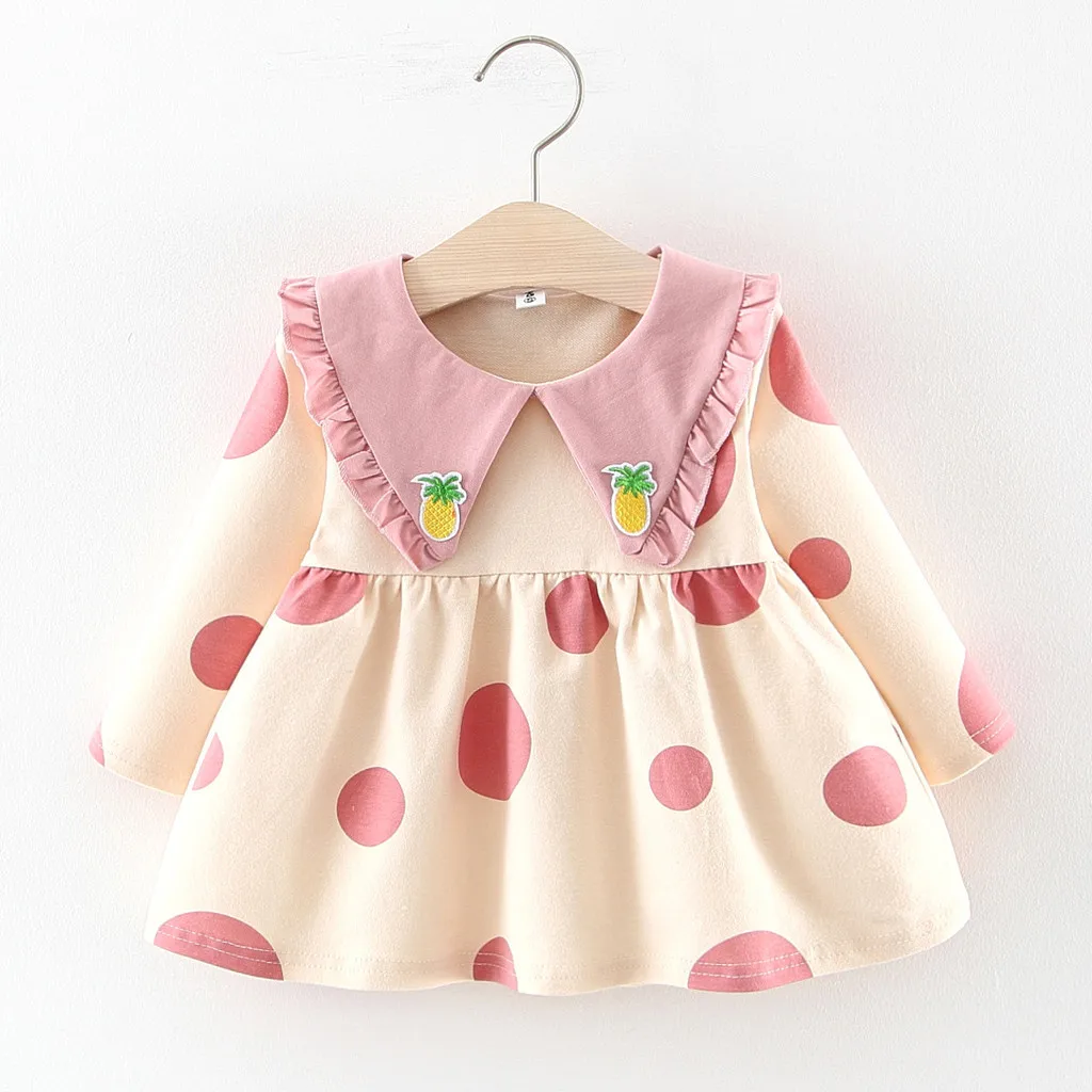 Newborn Dress Ruched Dot Pineapple Print Casual Long Sleeve Above-Knee Clothes Toddler Baby Girl Vestidos Bebe Verano | Детская одежда