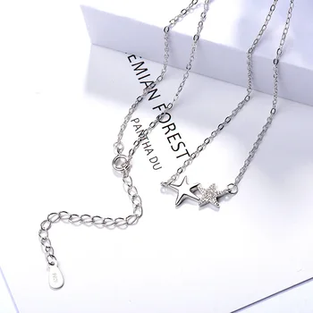 

Star Necklace S925 Silver Simple Pentagram Star Pendant Female Sweater Chain Beads Women 925 TRENDY