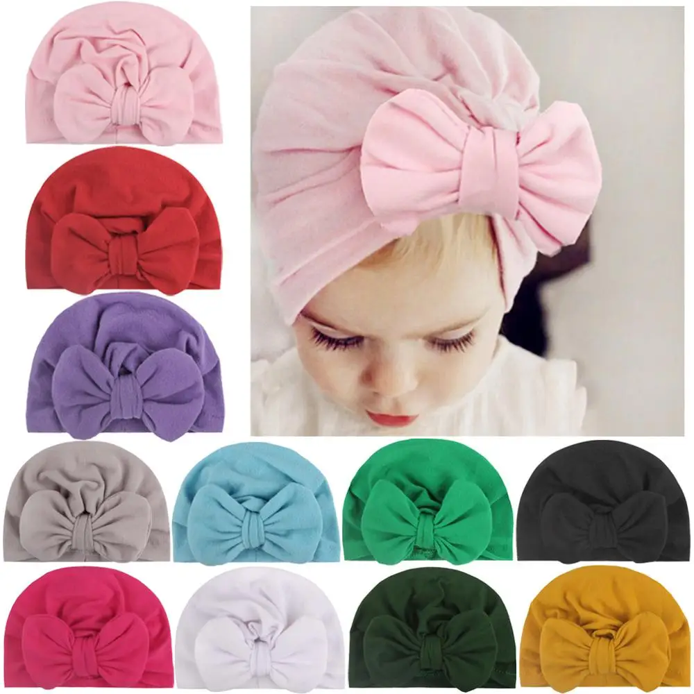 10 Style Baby Cap Bow Tie Fashion Baby Hat Solid Turban a Headscarf for Girl Elastic