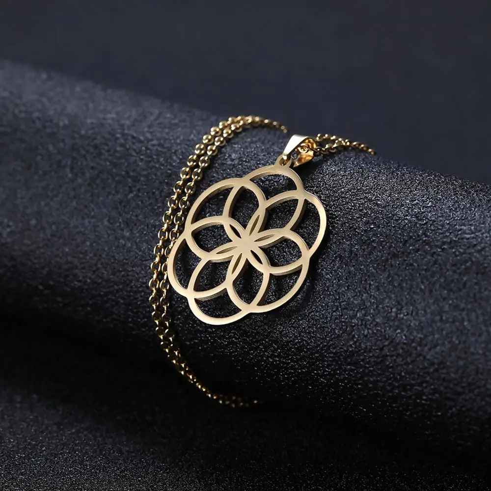 Flower of life 2 Lemegeton, цветок жизни, мандала, руны, ожерелье, буддийские ювелирные изделия, Священная геометрия, Женские аксессуары, ожерелье из нержавеющей стали - Окраска металла: Flower of life 2