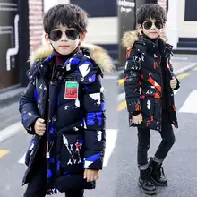 Зимняя куртка для мальчиков теплые парки г. Новые модные камуфляжные длинные хлопковые куртки для мальчиков высокого качества