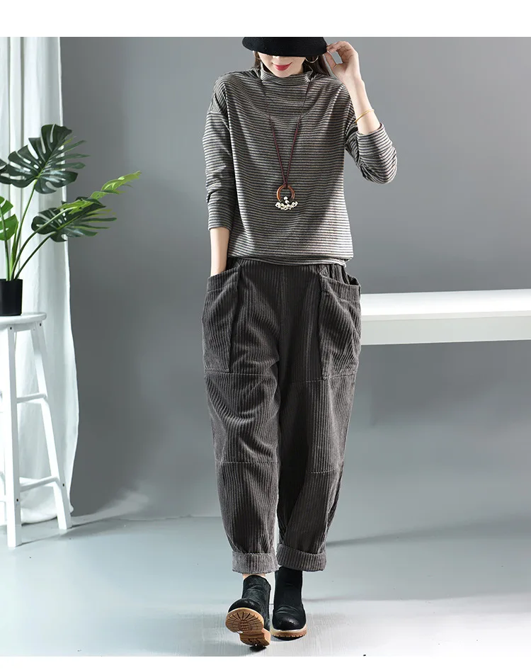 Runback Pantalones Mujer вельветовые повседневные женские штаны-шаровары в стиле ретро с большими карманами, брюки с высокой талией, Весенняя однотонная женская одежда