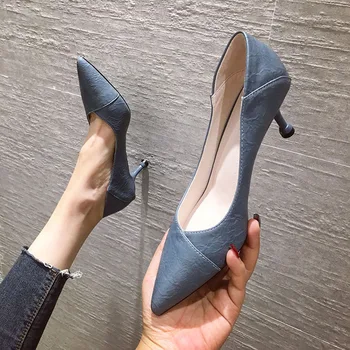 

High Heels Shoes Women New Style Pointed Toe Shallow Mouth Solid Color Thin Heels Office Lady Fashion Shoes