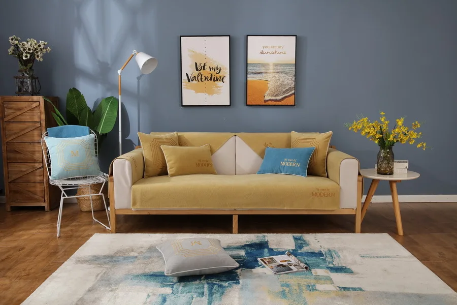Скандинавский простой стиль синель сплошной цвет оранжевый вышивка письмо диван покрытие нескользящее диван полотенце