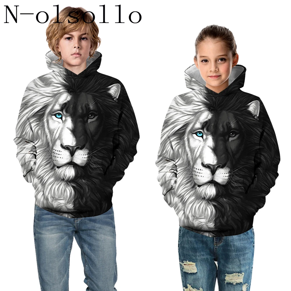 

N-olsollo 3D Animals Printed Fitness Kids Hooded Sweatshirts 5-14 Old Children Hoodies With Pocket Hoody Fashion Casual Pullover