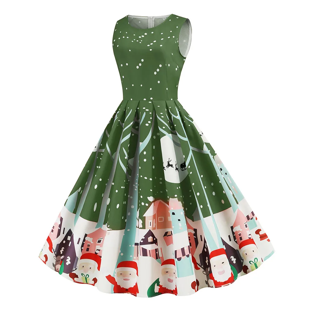 Goedkoop Womens Fashion Plus Size Kerst Jurk Mouwloze Xmas Kerstman Gedrukt Criss Cross Party Jurk 2020 Nieuwe Jaar Jurken S XXL