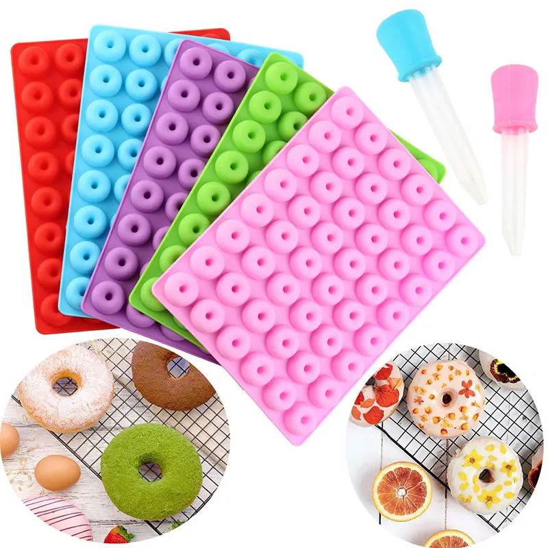 5Pcs 48 Cavity Donuts Shape with 2 Droppers Silicone Mold Chocolate Baking Mould Jelly Ice Cube Tray Moulds Gummy Candy Molds |