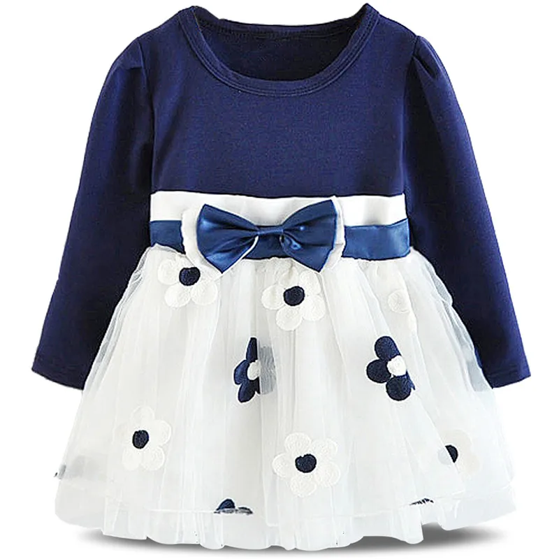 Для маленьких девочек с длинным рукавом осень-зима платье для 1 дня рождения нарядное вечерние Одежда для маленьких девочек детская повседневная одежда vestido infantil