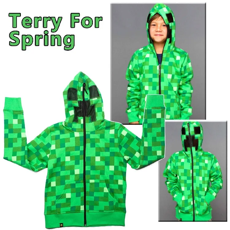 

Minecraft Boys Coat Spring Fall manteau garcon Terry Kids Sweatshirt Hoodies Green plaid Outerwear Teen Clothes casaco infantil
