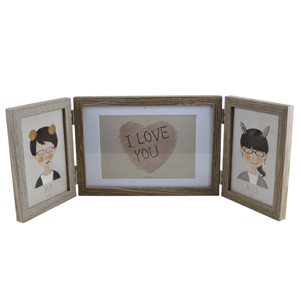 #*Cheap Couple Lover Ornament Romantic DIY Anniversary Wedding Day Photo Picture Frame Home Wooden Three Fold Desktop